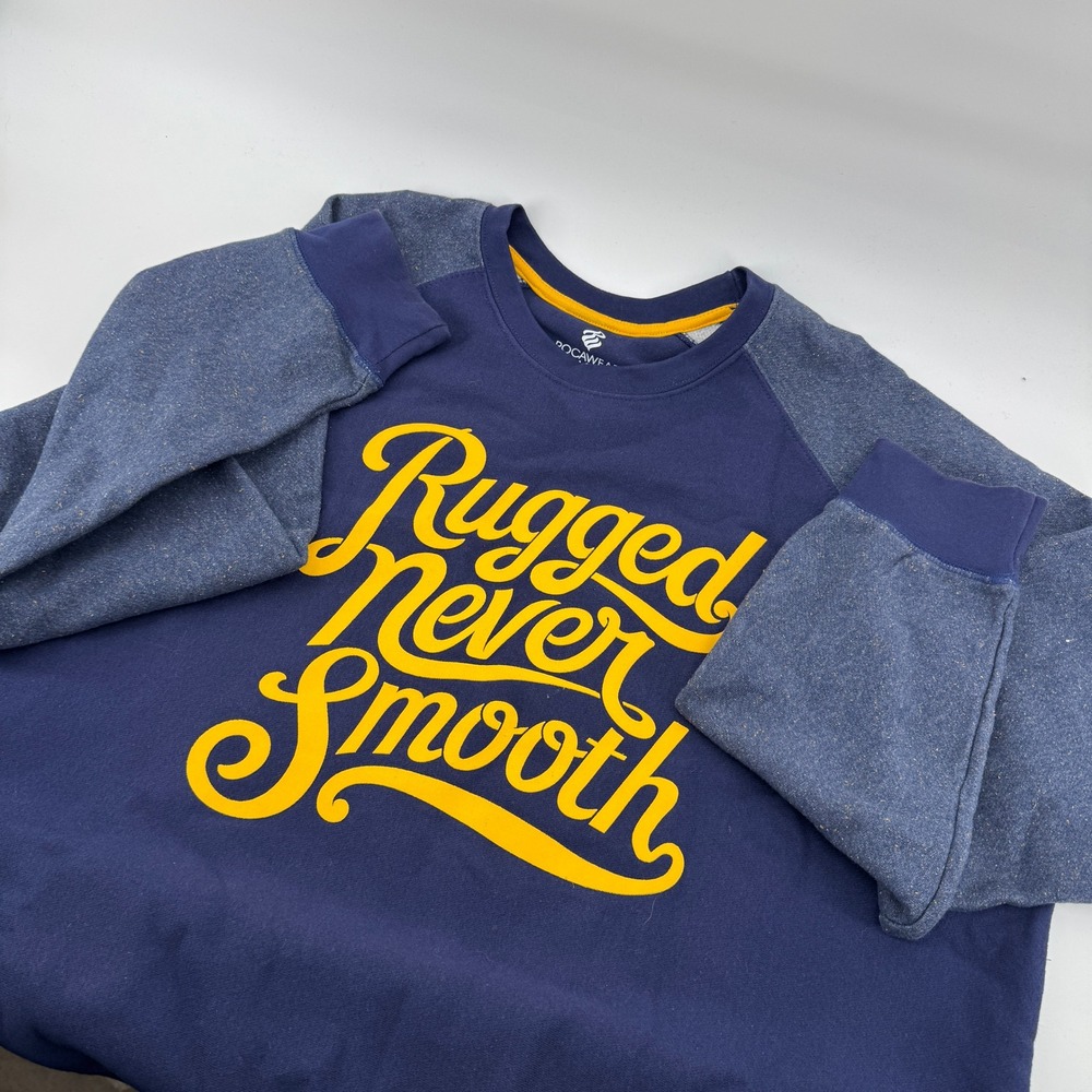 Rocawear Classic Mens 2XL‎ Blue Graphic Crewneck Sweatshirt Rugged Never Smooth